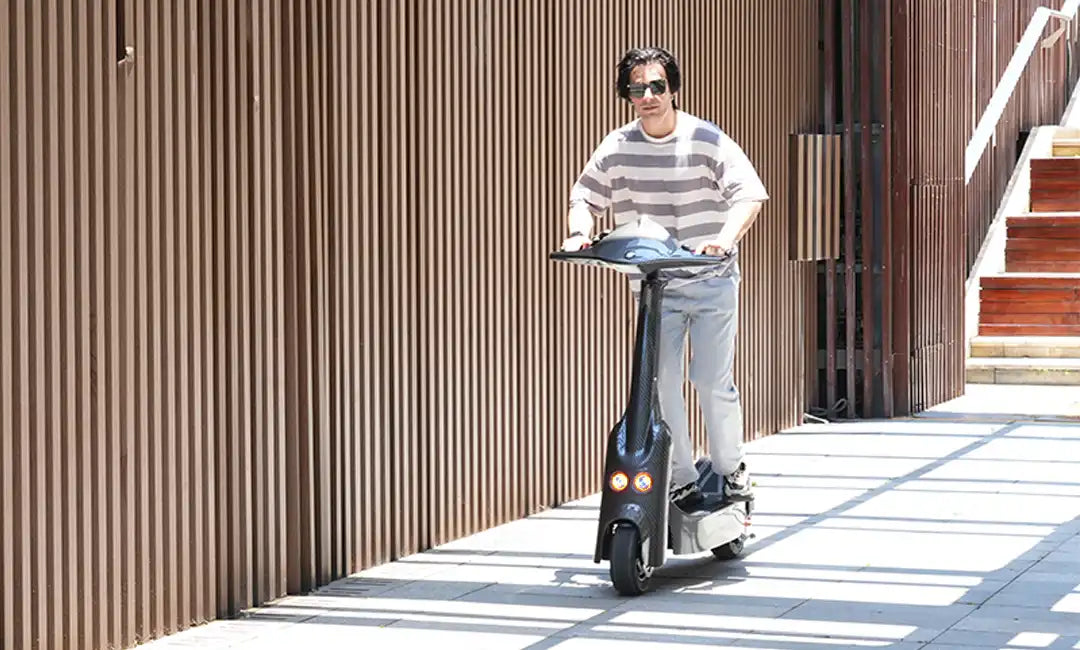 Riding an electric scooter around the city